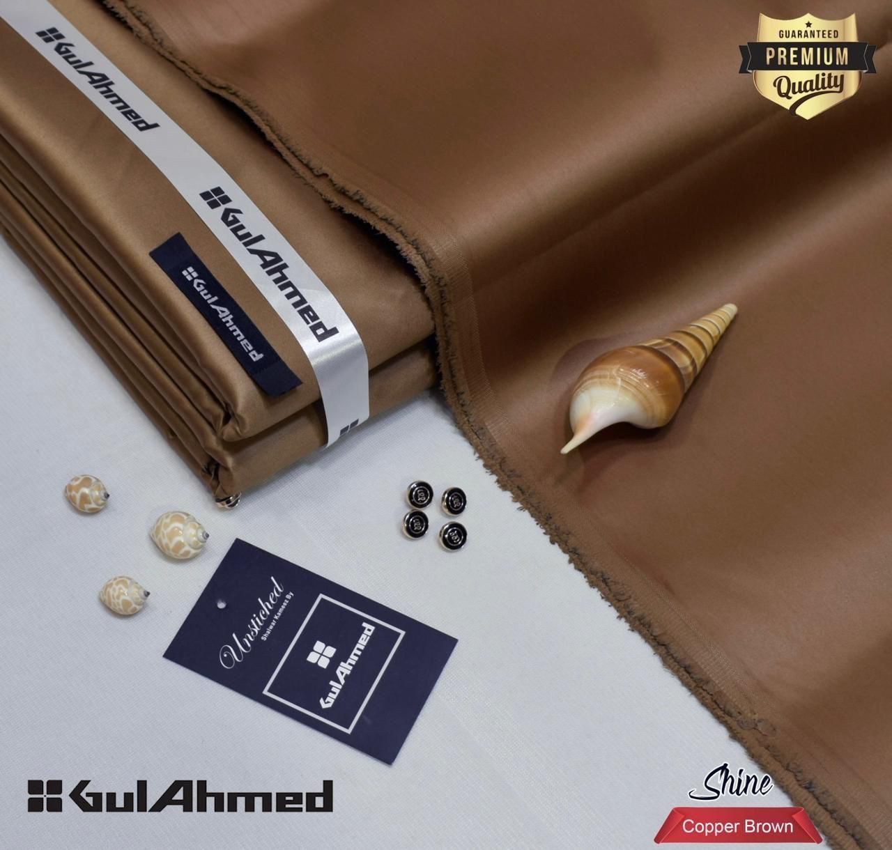 Gul Ahmed Cotton Sotton copper brown – 4.5 Meter Unstitched | Premium Men’s Fabric