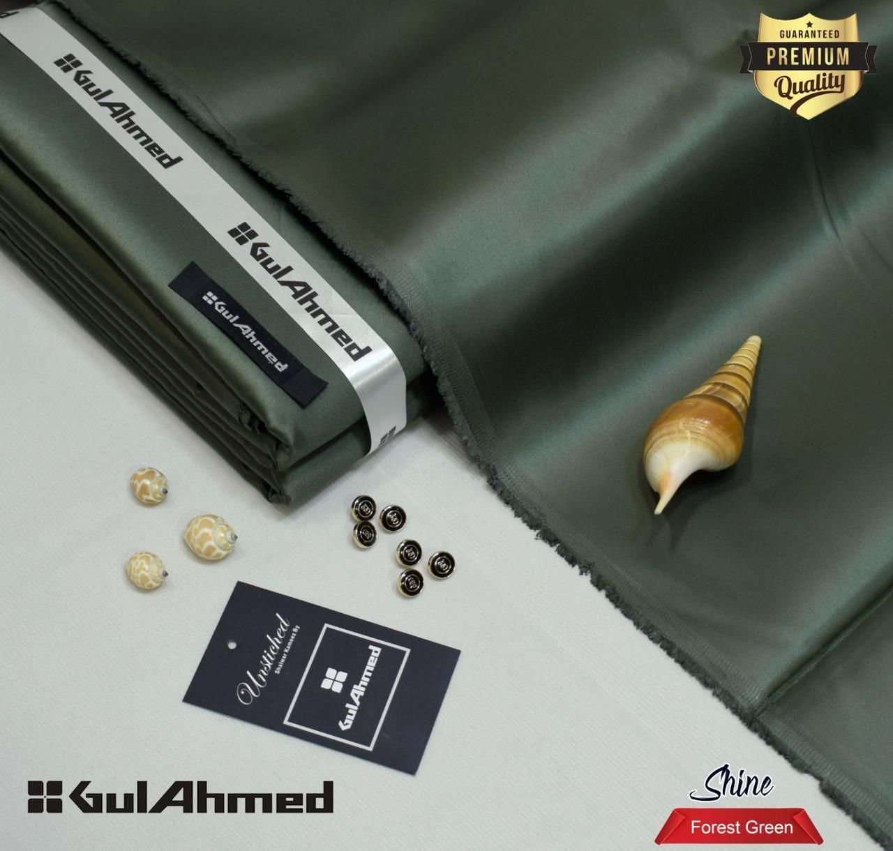 Gul Ahmed Cotton Sotton forest green – 4.5 Meter Unstitched | Premium Men’s Fabric