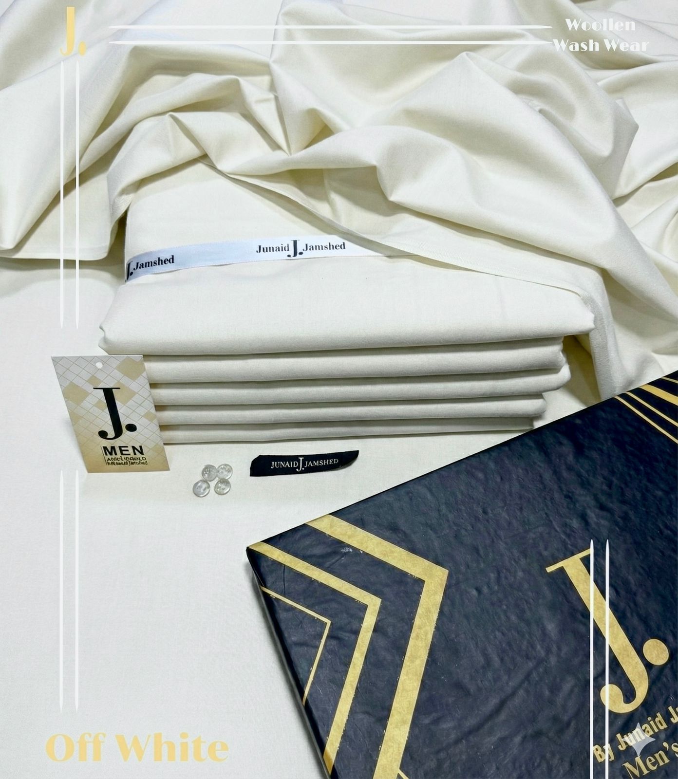 junaid Jamshaid Wash & Ware Off White– 4 Meter Unstitched | Premium Men’s Fabric