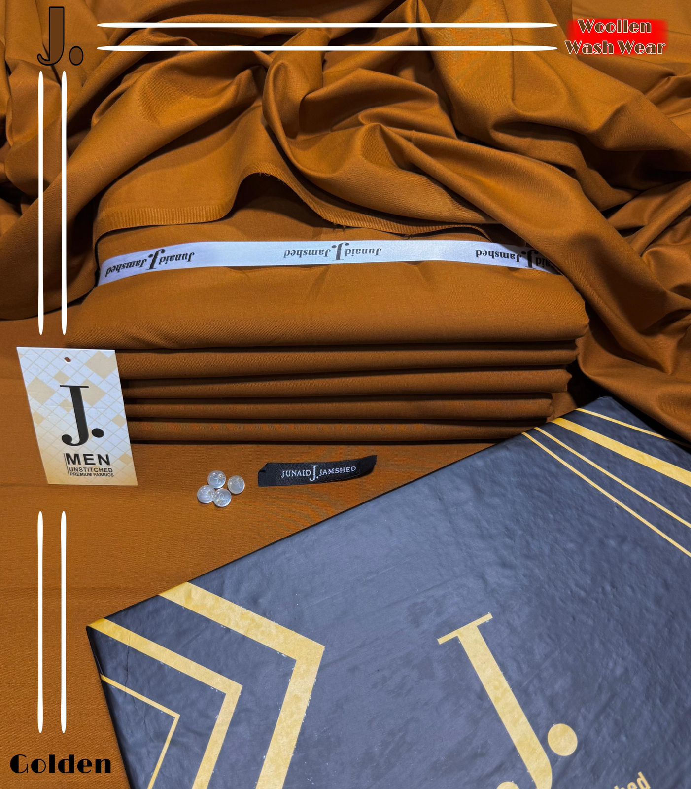 junaid Jamshaid Wash & Ware Goldn – 4 Meter Unstitched | Premium Men’s Fabric