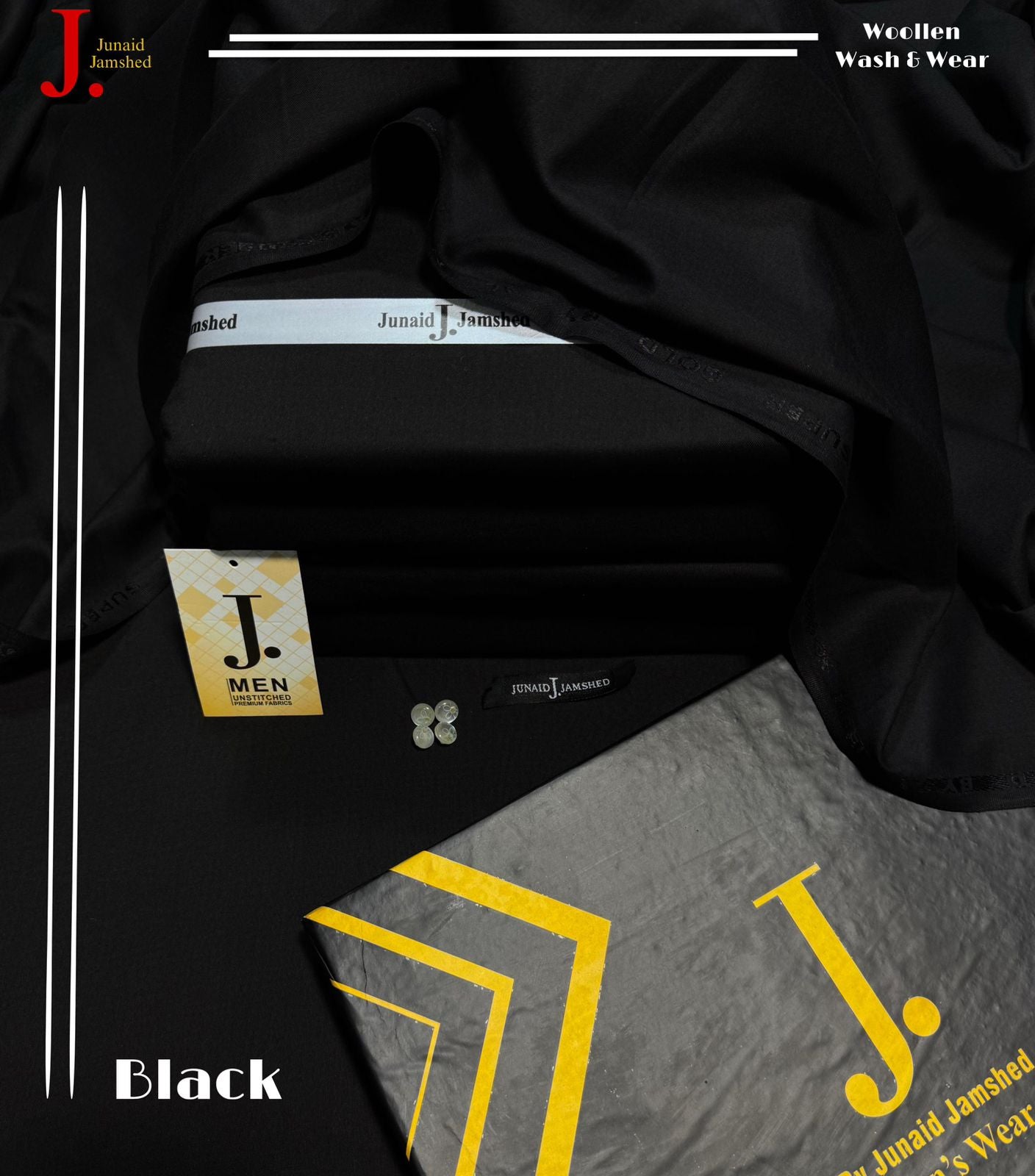 junaid Jamshaid Wash & Ware Black Unstitched | Premium Men’s Fabric