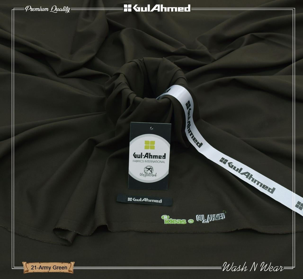 Gul Ahmed Premium Boski wash & wear (Army green)