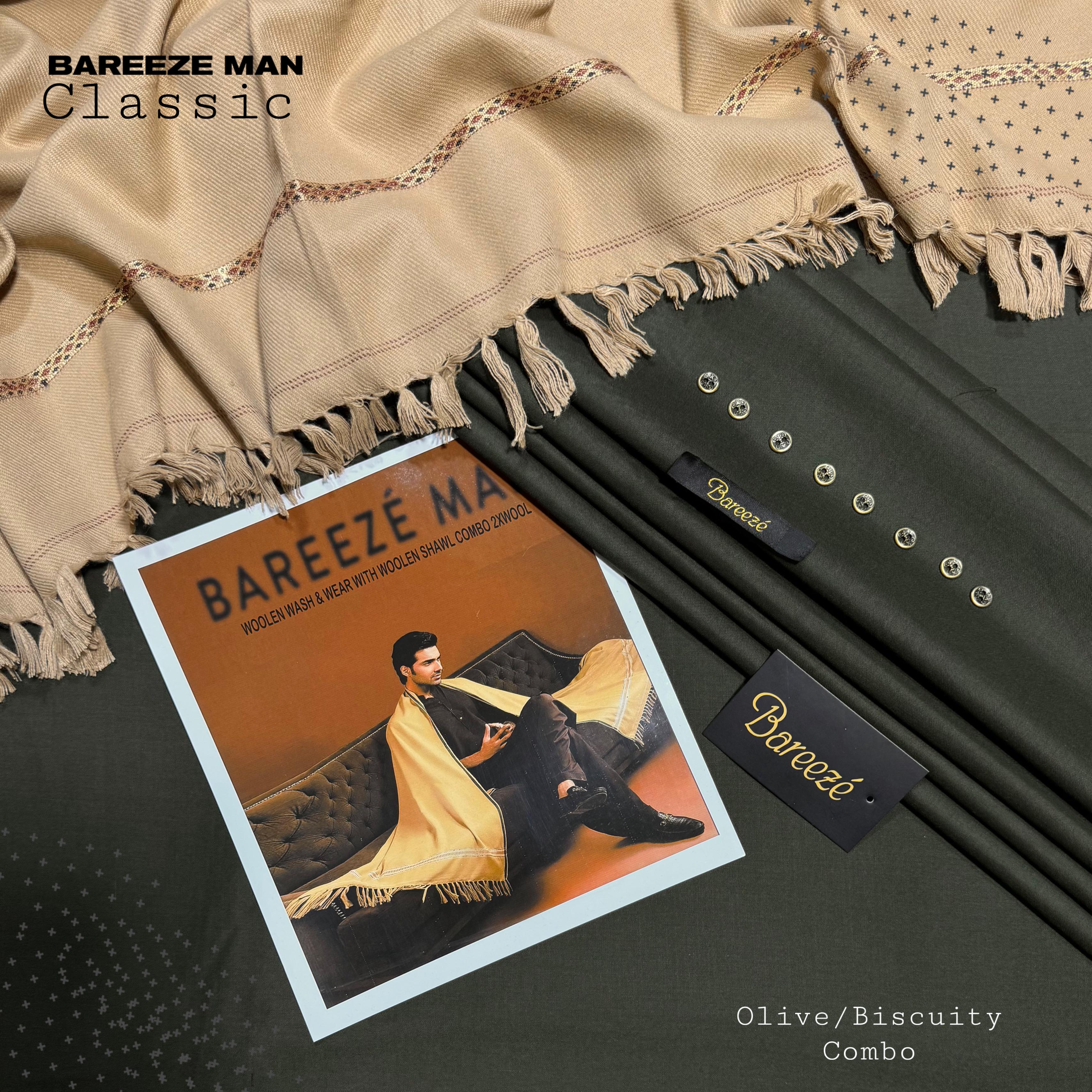 Men’s Premium Woolen Wash&Wear with wool shawl (Olive&Skin)