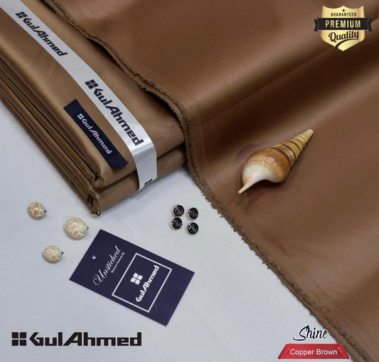 Gul Ahmed Cotton Sotton copper brown  – 4.5 Meter Unstitched | Premium Men’s Fabric