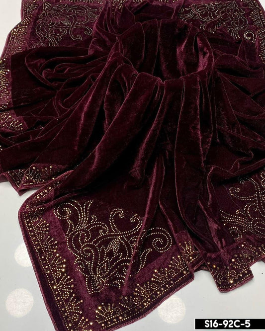 Winter Collection 2025-2026 ladies Velvet Shawl Stone Work