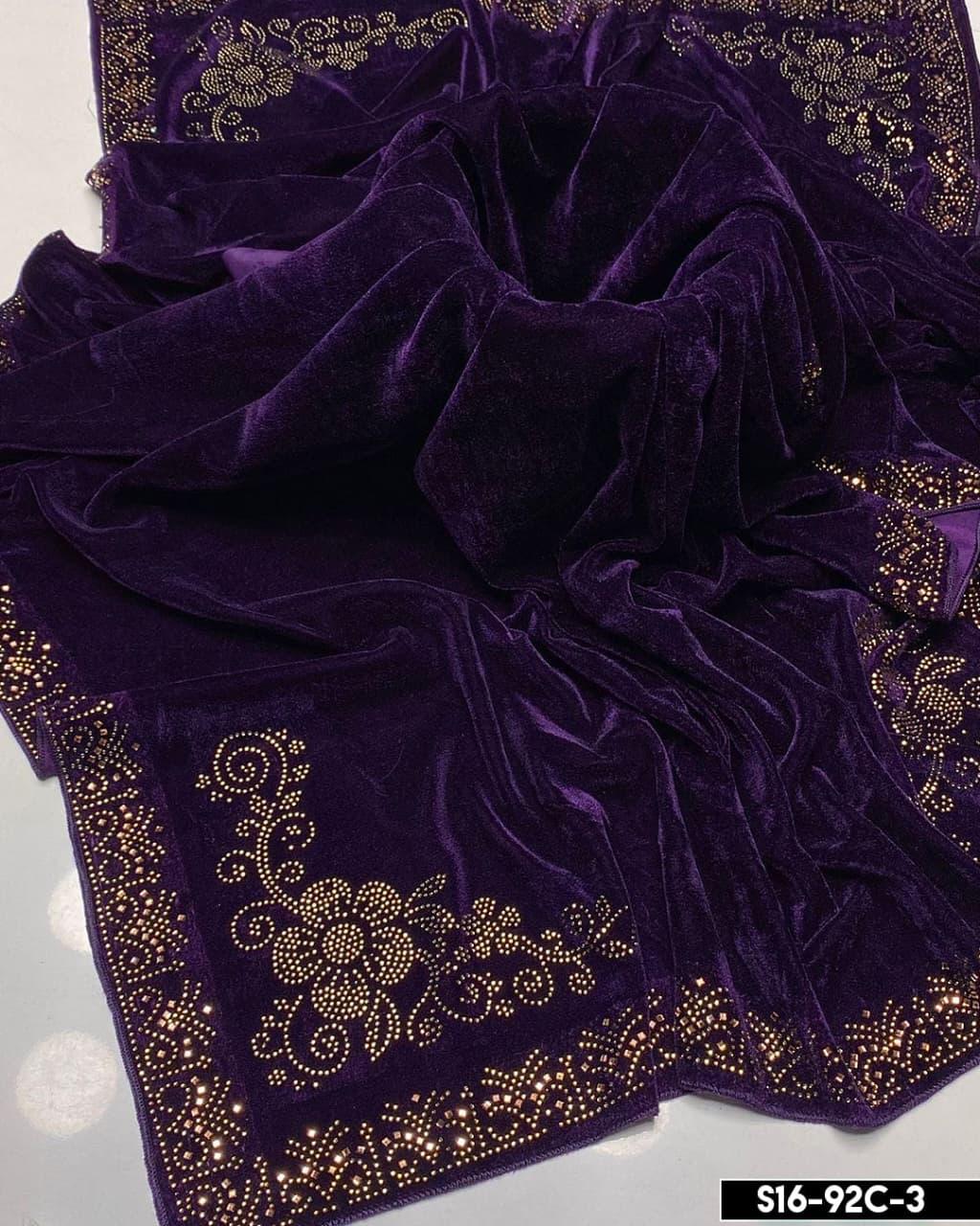 Winter Collection ladies Velvet Shawl Stone Work