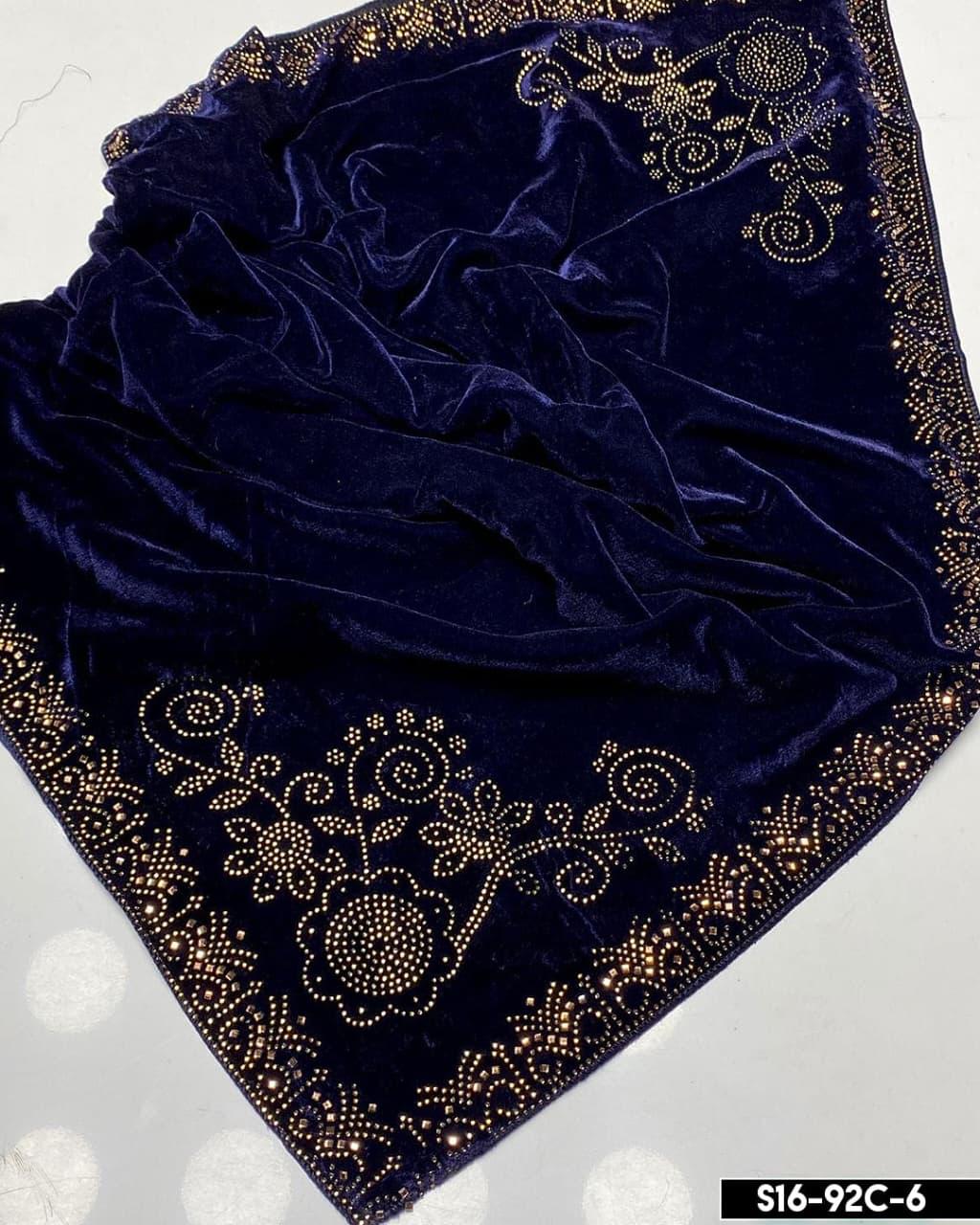 Winter Collection ladies Velvet Shawl Stone Work