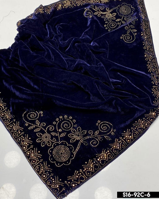 Winter Collection ladies Velvet Shawl Stone Work