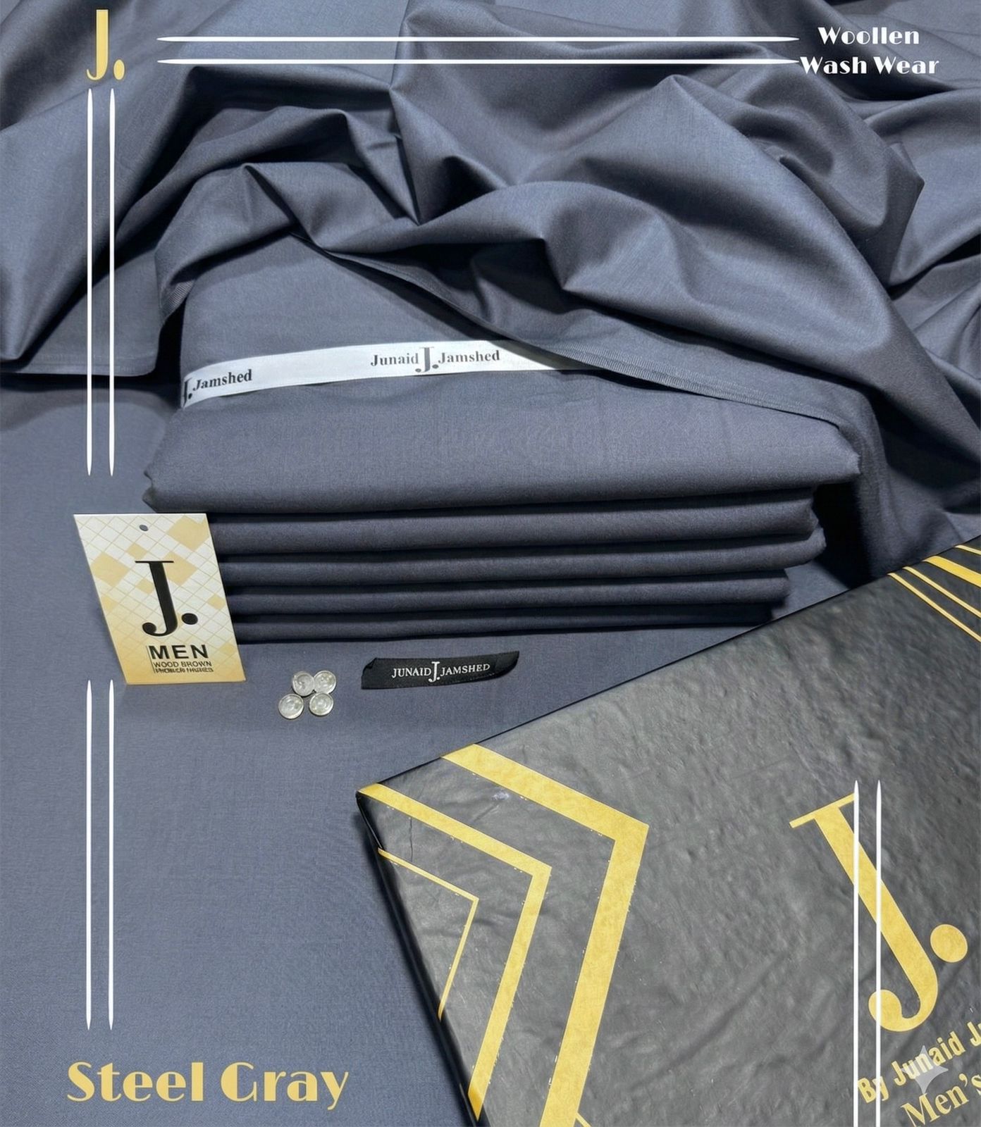junaid Jamshaid Wash & Ware Steel Grey – 4 Meter Unstitched | Premium Men’s Fabric