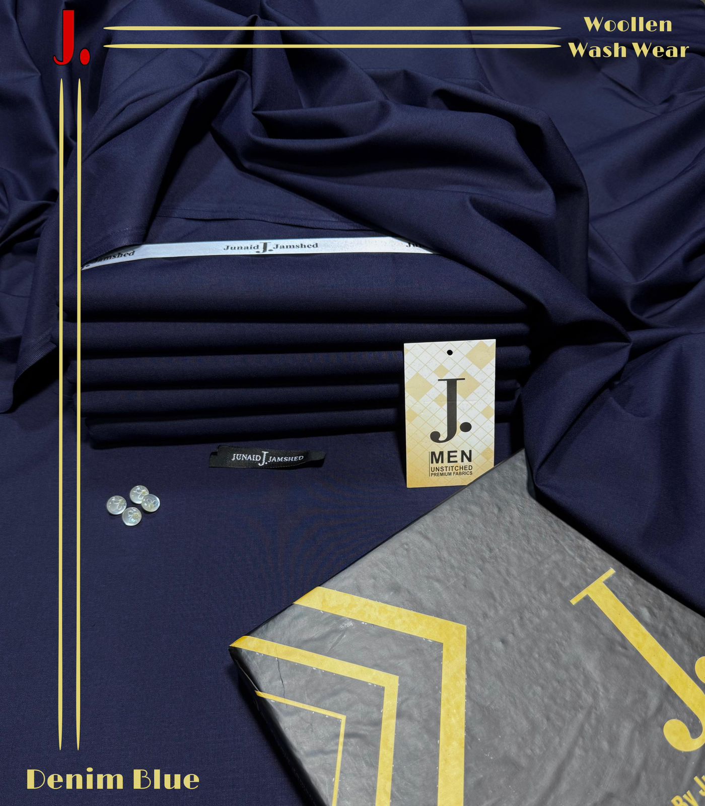 junaid Jamshaid Wash & Ware  Denim Blue   Unstitched | Premium Men’s Fabric